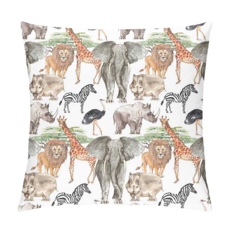 Personality  Safari African animals watercolor seamless pattern  background pillow covers