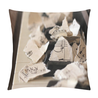 Personality  Torn Musical Notes, Pieces Of Paper On Piano Pillow Covers