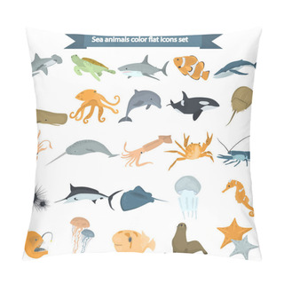 Personality  Set Of Sea Animals Color Flat Icons For Web And Mobile Design Pillow Covers