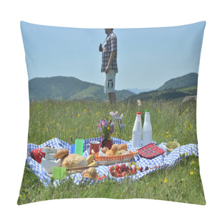 Personality  Man With Binoculars On Picnic Pillow Covers