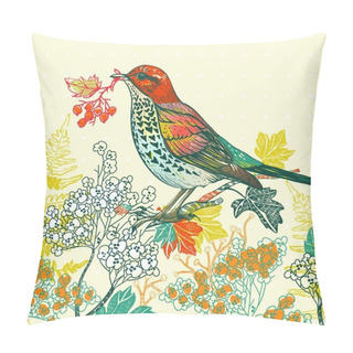 Personality  Vector Illustration Of A Forest Bird And Autumn Plants Pillow Covers