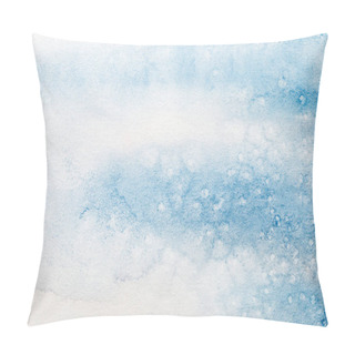 Personality  Close Up View Of Blue Watercolor Paint Stain On Textured White Background  Pillow Covers