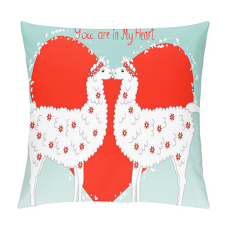 Personality  Two Lovers, Kissing Llamas Surrounded By Hearts. Love Is In The Air. Inscription You In My Heart, Postcard, Valentine's Day Pillow Covers