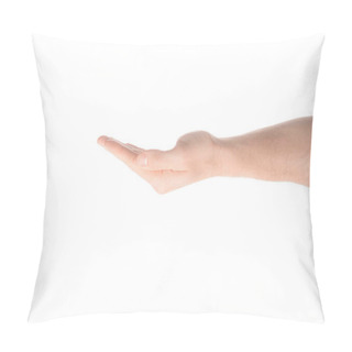 Personality  Cropped View Of Man With Empty Hand Asking For Something Isolated On White Pillow Covers