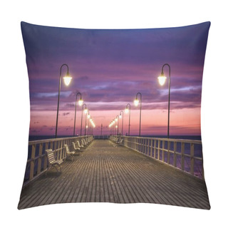 Personality  Beautiful Morning Seaside Landscape. Wooden Pier With A Colorful Sky In Gdynia Orlowo, Poland. Pillow Covers