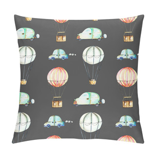 Personality  Seamless Pattern With Watercolor Air Balloons And Cars Pillow Covers