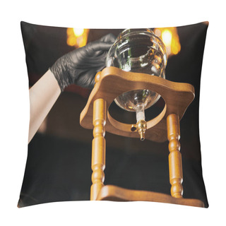 Personality  Low Angle View Of Barista In Black Latex Glove Adjusting Cold Brew Coffee Maker In Modern Coffee Shop Pillow Covers