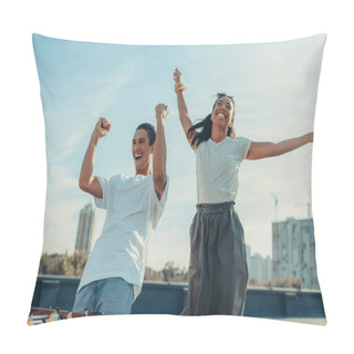 Personality  Couple Celebrating Victory In Kicker Pillow Covers