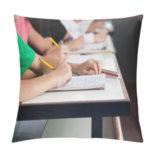 Personality  High School Students Writing On Paper At Desk Pillow Covers