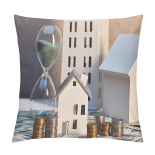 Personality  Houses Models And Hourglass On Cash And Coins, Real Estate Concept Pillow Covers