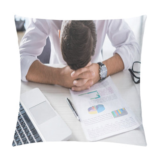 Personality  Overworked Businessman At Workplace  Pillow Covers