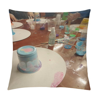 Personality  A Lesson In Acrylic Painting For Children. The Theme Of The Lesson Is An Abstract Image Using Creative Methods.  Pillow Covers