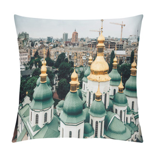 Personality  Aerial View Of Kiev Pechersk Lavra Church Against Beautiful City, Ukraine Pillow Covers