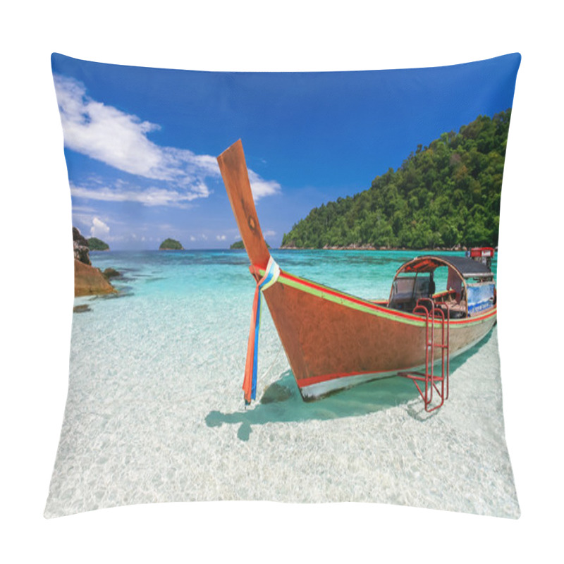 Personality  Longtail boat at tropical island pillow covers