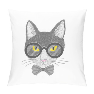 Personality  Hipster Cat With Yellow Eyes Pillow Covers