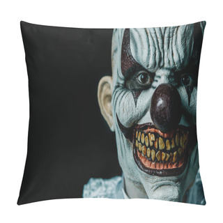 Personality  A Creepy Bald Evil Clown Stares At The Observer, Against A Black Background With Some Blank Space On The Left Pillow Covers