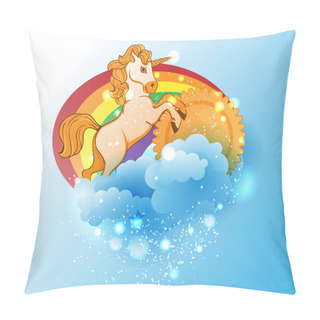 Personality  Cartoon Unicorn, Sun, Rainbow And Clouds Pillow Covers