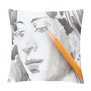 Personality  Drawing Of Girl By Graphite Pencil Pillow Covers
