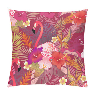 Personality  Beautiful Tropical Exotic Parrot Birds And Jungle Flowers. Vector Seamless Pattern.  Pillow Covers