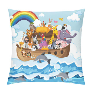 Personality  Noah's Ark With Animals In The Ocean Scene Illustration Pillow Covers