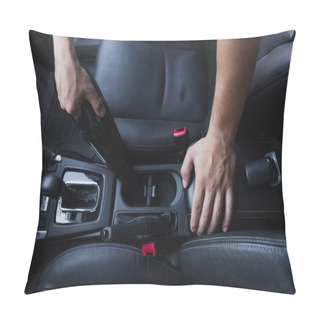 Personality  Cropped View Of Car Cleaner Vacuuming Car Interior  Pillow Covers