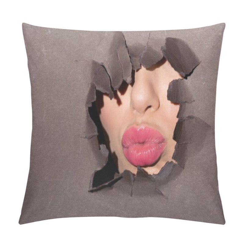 Personality  Pink Lips Of Woman In Paper Hole Pillow Covers