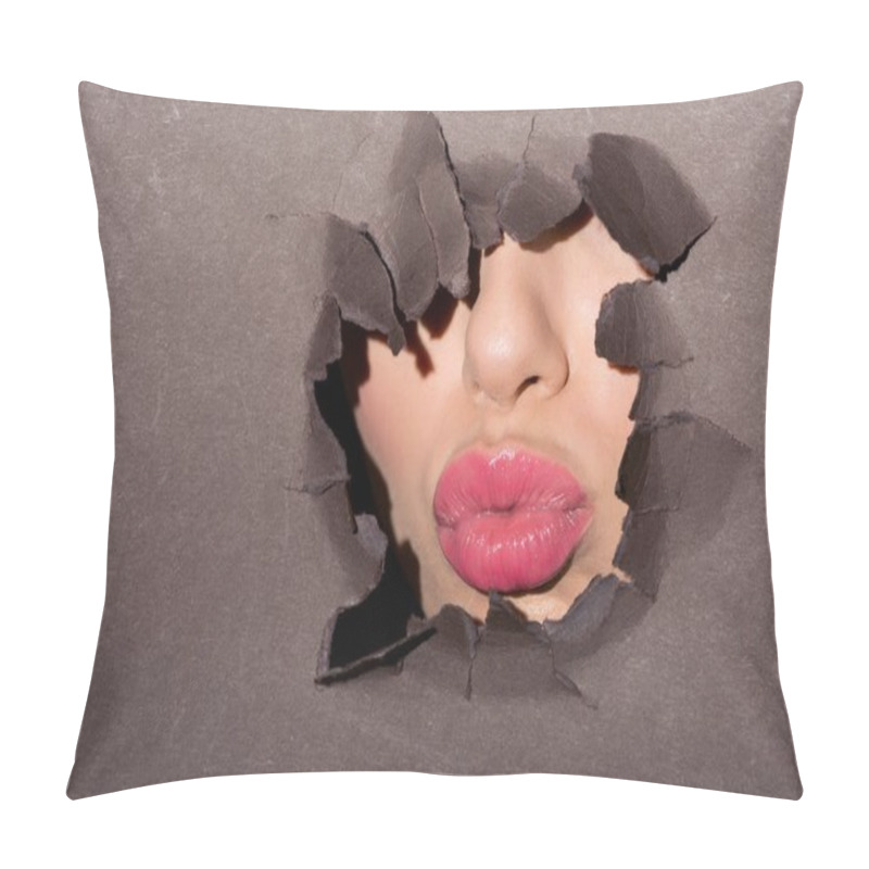 Personality  pink lips of woman in paper hole pillow covers