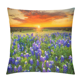 Personality  Texas Pasture Filled With Bluebonnets At Sunset Pillow Covers