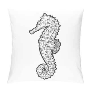 Personality  Seahorse Fish. Sketch Scratch Board Imitation. Black And White. Pillow Covers