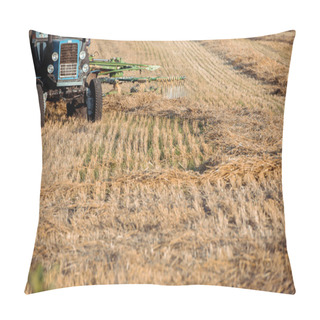 Personality  Selective Focus Of Modern Tractor On Wheat Field  Pillow Covers