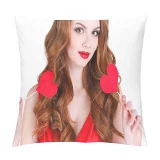 Personality  The Bright Beautiful Woman On St. Valentine's Day. Pillow Covers