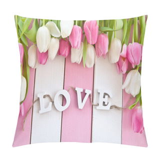 Personality  Fresh Tulips On Pink And White Pillow Covers