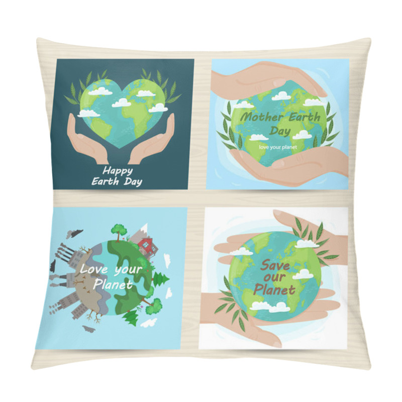 Personality  Set Of Cards For Mother Earth Day. Vector Illustration For Your Design Pillow Covers