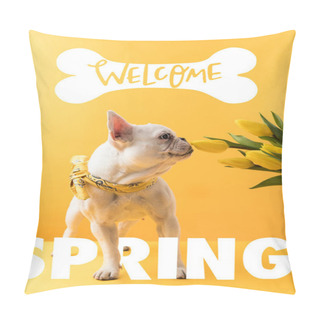 Personality  French Bulldog Dog And Yellow Tulips With WELCOME SPRING Sign Pillow Covers