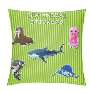 Personality  Vector Illustration Of Cute Cartoon Sea Animals On Sticker Pillow Covers