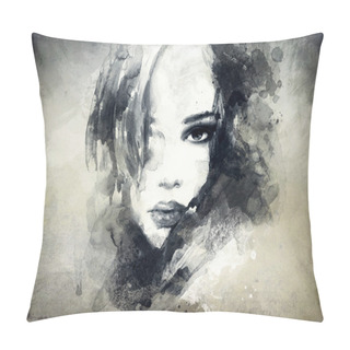 Personality  Beautiful Woman Face. Watercolor Illustration Pillow Covers