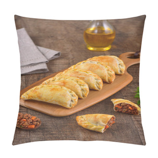 Personality  Meat Roasted Empanas On Wooden Background Pillow Covers