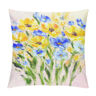 Personality  Hand Painted Modern Style Yellow And Blue Flowers Pillow Covers