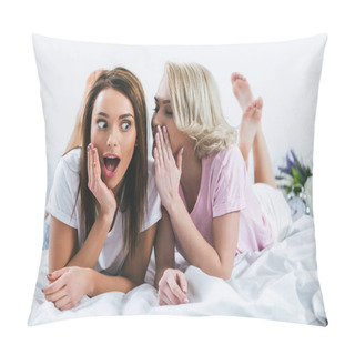Personality  Beautiful Shocked Girls Gossiping On Bed Pillow Covers