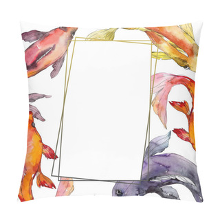 Personality  Aquatic Underwater Tropical Fish Set. Red Sea And Exotic Fishes Inside: Goldfish. Watercolor Background Illustration Set. Watercolour Drawing Fashion Aquarelle Isolated. Frame Border Ornament Square. Pillow Covers