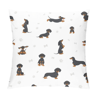 Personality  Dachshund Short Haired Seamless. Different Poses, Coat Colors Set.  Vector Illustration Pillow Covers