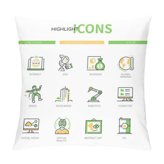 Personality  Contemporary History - Modern Line Design Style Icons Set Pillow Covers