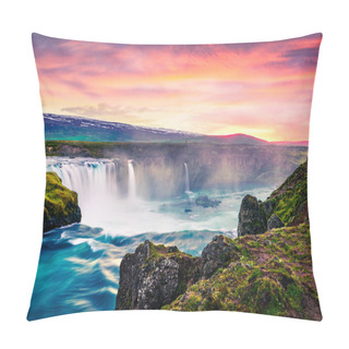 Personality  Picturesque Summer Morning Scene On The Godafoss Waterfall. Colorful Sunrise On The On Skjalfandafljot River, Iceland, Europe. Beauty Of Nature Concept Background Pillow Covers