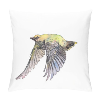 Personality  Watercolor Hand Drawn Flying Oriole. Clipart With A Wild Forest Bird. Pillow Covers