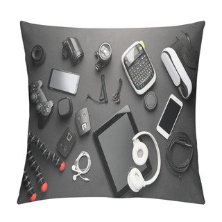 Personality  Different Modern Devices On Dark Background Pillow Covers