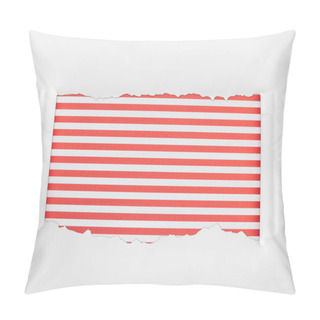 Personality  Ragged Textured White Paper With Curl Edges On Red Striped Background  Pillow Covers