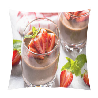 Personality  Chocolate Dessert Of Whipped Cream And Strawberries In Glass. Pillow Covers