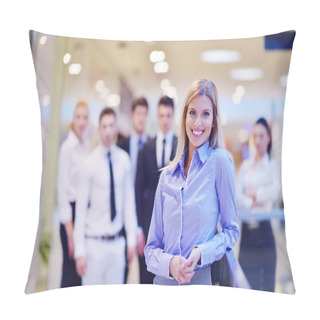 Personality  Business Woman With Her Staff In Background At Office Pillow Covers