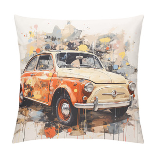 Personality  Retro Car With Abstract Watercolor Background. Vector Illustration Design. Pillow Covers