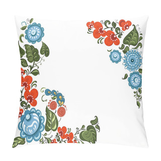 Personality  Decorative Frame With Floral Elements In Russian Traditional Style (Gorodets) On Isolated White Pillow Covers
